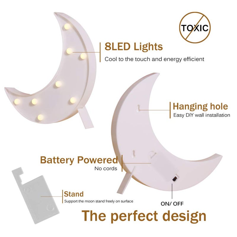 Pooqla Decorative LED Crescent Moon Marquee Sign - Moon Marquee Letters LED Lights - Nursery Night Lamp Gift - Ramadan Decorations for Home(White) - Image 2